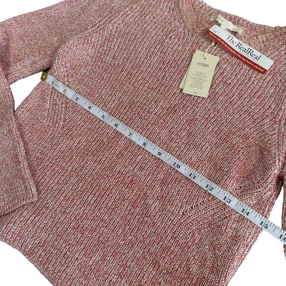 Maje Rose Shimmer Pink Metallic Long Sleeve Knit Cropped Sweater Size 1 US S - Picture 4 of 10